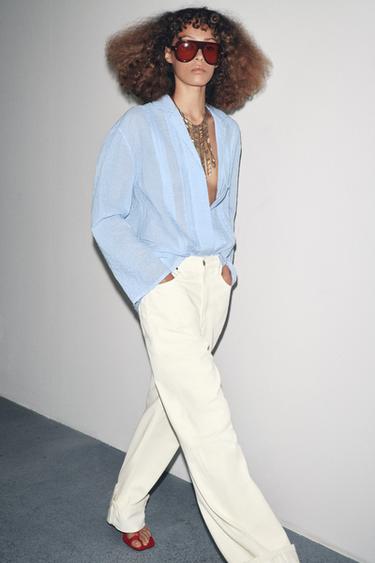 ZW COLLECTION TEXTURED OVERSIZE SHIRT - Blue/White by Zara