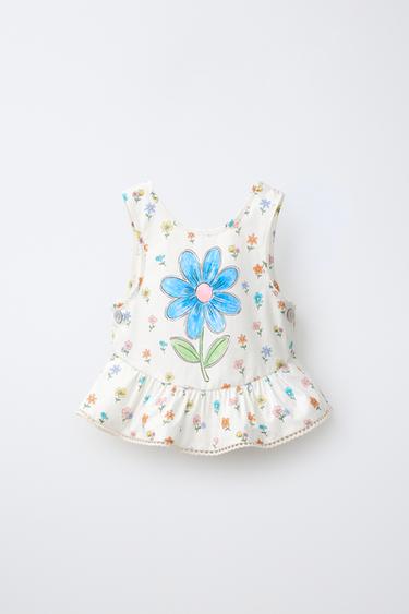 FLORAL PRINT TOP - Ecru by Zara