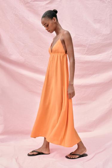 FLOWING STRAPPY MIDI DRESS - Tangerine by Zara