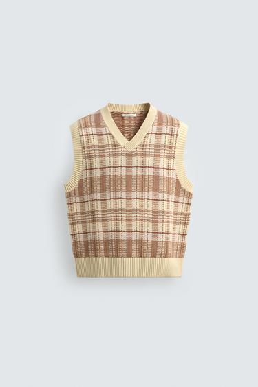 JACQUARD KNIT CHECKS WAISTCOAT - Yellow by Zara