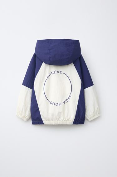 LIGHTWEIGHT WATER-REPELLENT COLOUR BLOCK RAINCOAT - Ecru / Blue by Zara