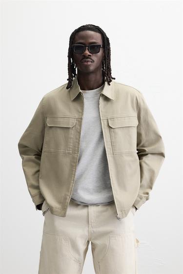 RELAXED FIT ZIP-UP OVERSHIRT - Beige by Zara