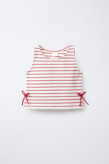 STRIPED T-SHIRT WITH BOWS - Red by Zara