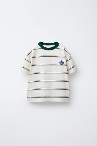 STRIPED PATCH T-SHIRT - Green stripe by Zara - Image 0