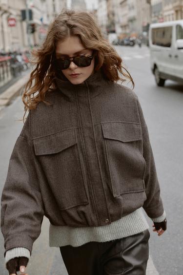 HERRINGBONE BALLOON BOMBER JACKET - Brown by Zara