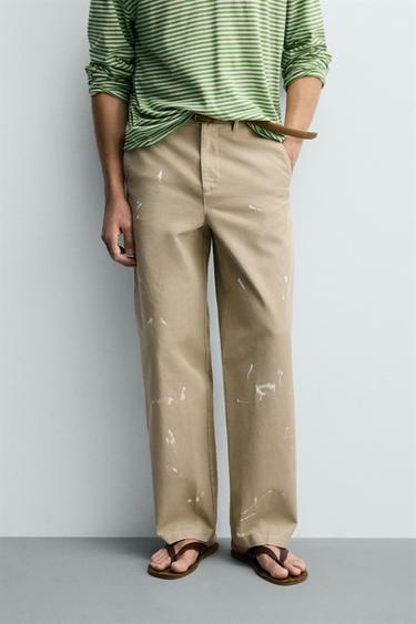 SPLASH PRINT STRAIGHT-LEG CHINOS - Beige by Zara