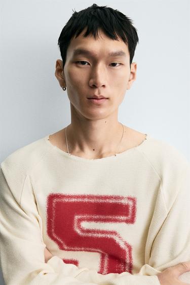 PRINTED CHECK T-SHIRT - Oyster-white by Zara