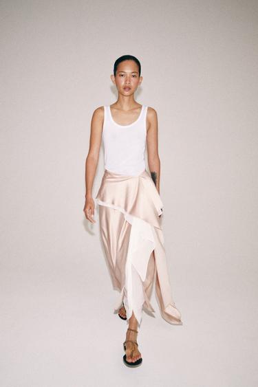 ZW COLLECTION SATIN FLOWING SKIRT - Beige-pink by Zara