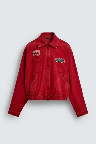 BOXY FIT JACKET WITH PATCHES - White / Red by Zara