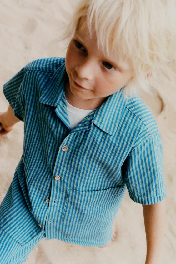 STRIPED SEERSUCKER BERMUDA SHORTS - Blue green by Zara - Image 0