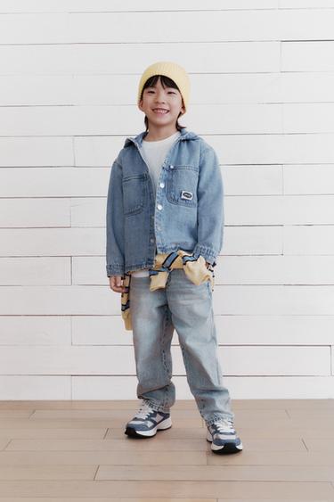 DENIM OVERSHIRT WITH HOODIE - Mid-blue by Zara