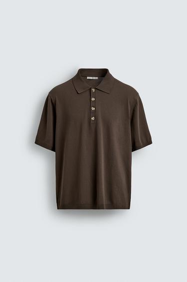RELAXED FIT KNIT POLO SHIRT - Brown by Zara