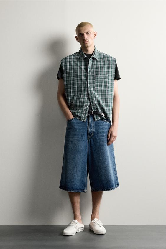CHECK CROPPED TANK SHIRT - Greens by Zara - Image 0
