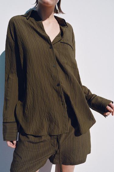 ZW COLLECTION STRIPED FLOWING SHIRT - Brown-Blue by Zara