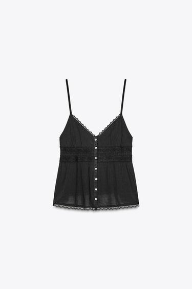 EMBROIDERED LACE TOP - Black by Zara