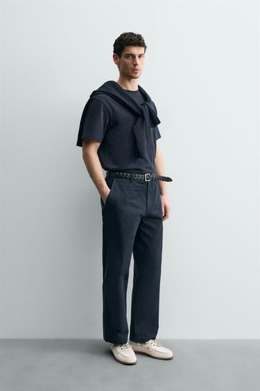STRAIGHT-LEG CHINO TROUSERS - Navy blue by Zara