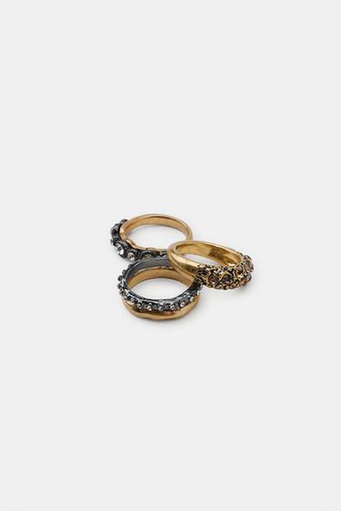 PACK OF 3 GLITTER METAL RINGS - Golden by Zara
