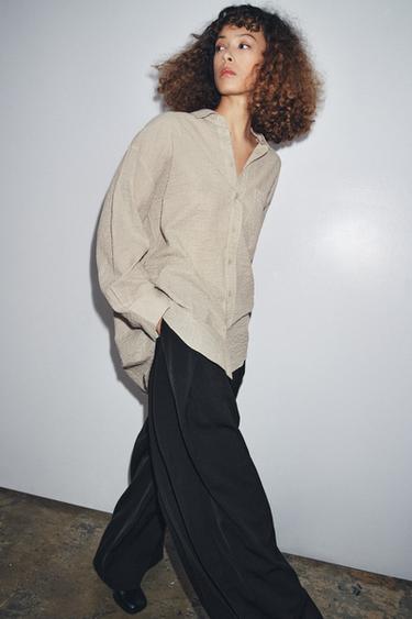 TEXTURED OVERSIZE SHIRT ZW COLLECTION - Beige-brown by Zara