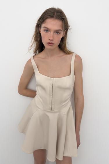 SHORT CORSETRY-INSPIRED DRESS - Beige by Zara