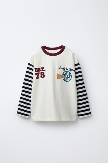 STRIPED SLEEVE STRUCTURE T-SHIRT - Ecru by Zara