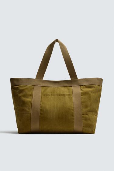 CORDUROY EFFECT TOTE BAG - Khaki Green by Zara