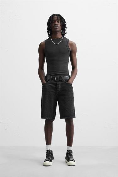 STRAIGHT-LEG DENIM BERMUDA SHORTS - Charcoal by Zara