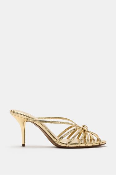 METALLIC HIGH-HEEL SANDALS WITH BOW - Gold by Zara