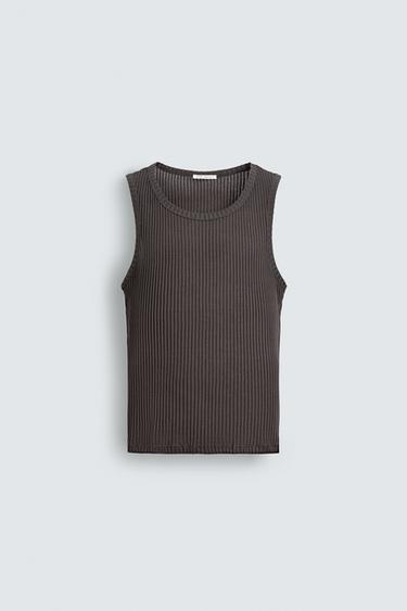 SLIM FIT RIBBED TANK TOP - Dark grey by Zara