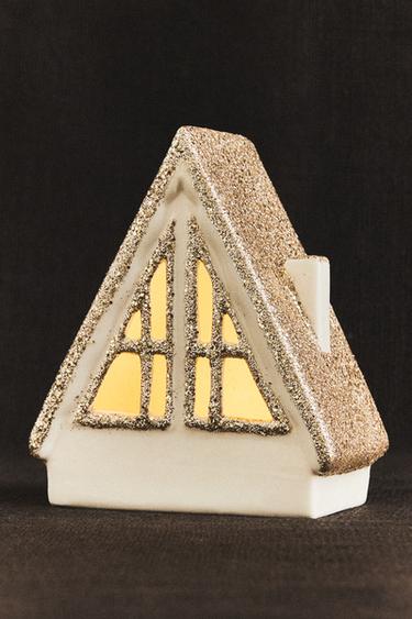 GLITTERY CHRISTMAS HOUSE DECORATION WITH LIGHT - White by Zara