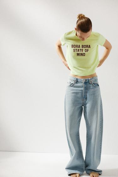 WASHED T-SHIRT WITH SLOGAN - Lime by Zara