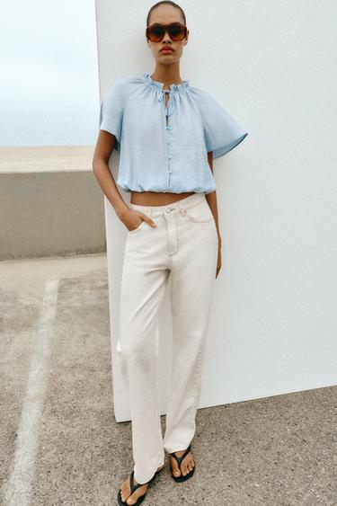 ROMANTIC RUFFLED BLOUSE - Light blue by Zara