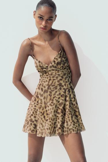 PRINTED TULLE MINI DRESS - Leopard by Zara
