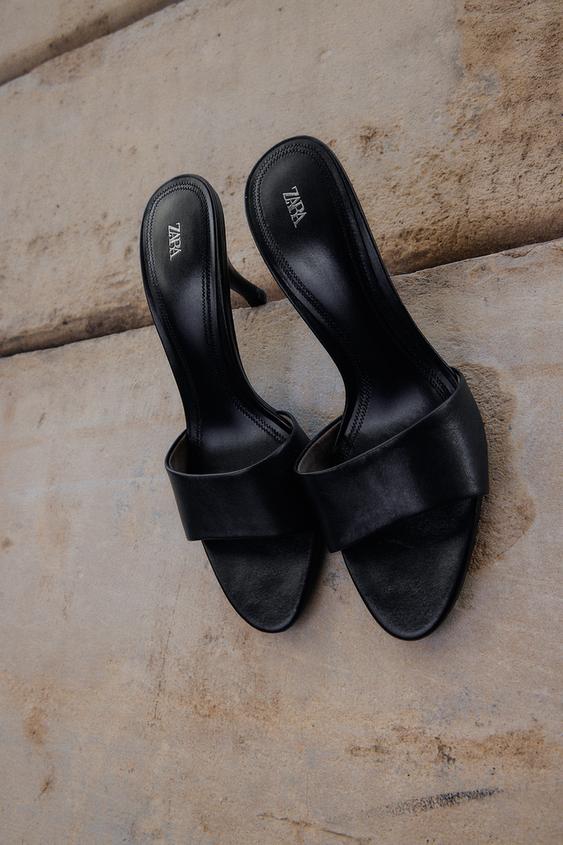 LEATHER HEELED SANDALS - Black by Zara - Image 0