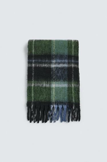 BRUSHED CHECK SCARF - Green by Zara