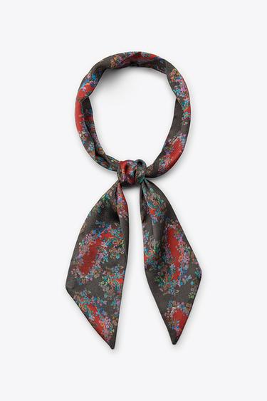 PRINTED TIE SCARF - Khaki by Zara