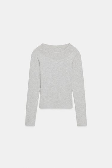 RIBBED BOAT NECK T-SHIRT - Grey marl by Zara