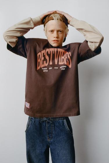VARSITY DOUBLE SLEEVE T-SHIRT - Brown by Zara