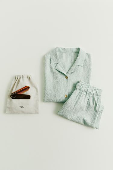 6-14 YEARS/ SEERSUCKER SHIRT PYJAMAS - Greenish by Zara