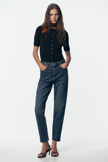 Z.01 MOM FIT COMFORT HIGH-WAIST JEANS - Blue / Green by Zara