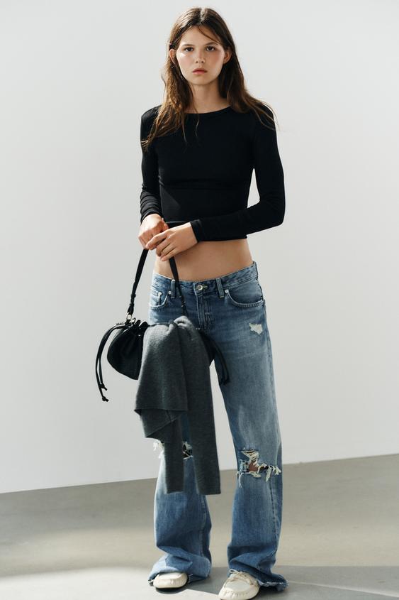 COTTON LONG SLEEVE T-SHIRT - Black by Zara - Image 0