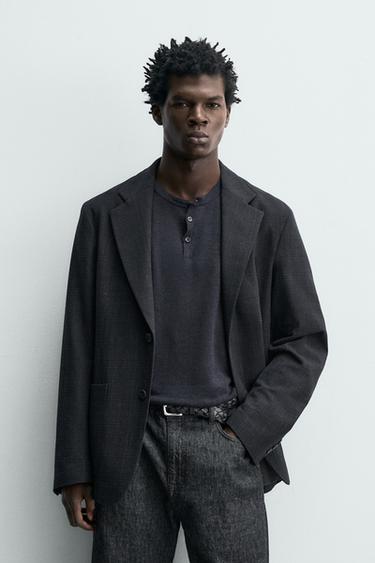 RELAXED FIT TEXTURED BLAZER - Navy blue by Zara