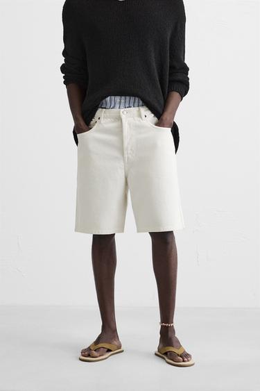 STRAIGHT-LEG DENIM BERMUDA SHORTS - White by Zara