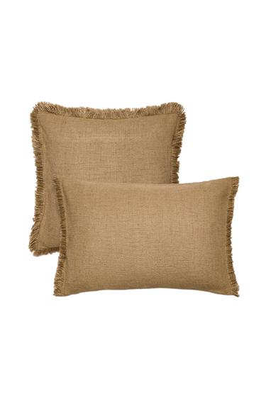 STRIPED CUSHION COVER WITH FRINGING - Sand by Zara