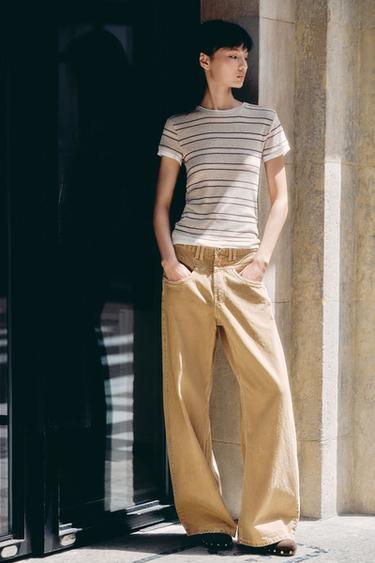 DOUBLE STRIPE T-SHIRT - Ecru / Brown by Zara