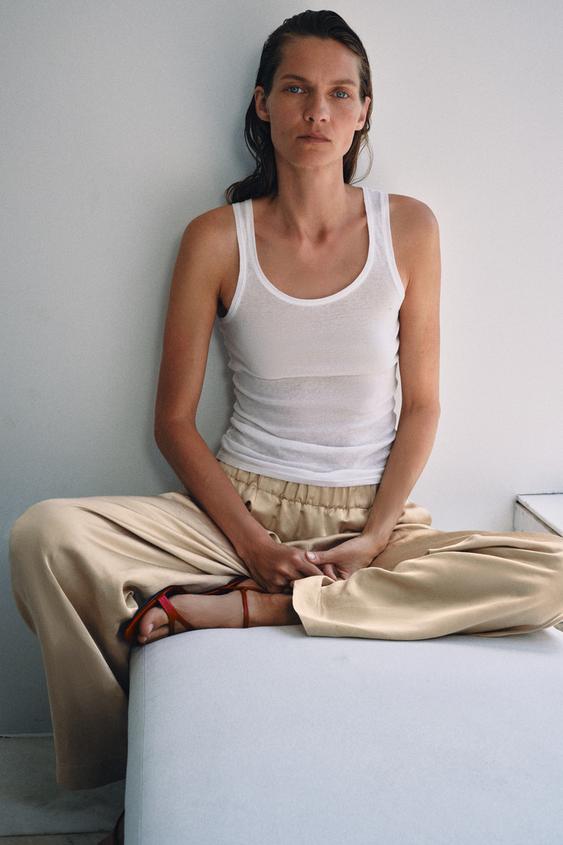 ZW COLLECTION SATIN BARREL TROUSERS - Beige by Zara - Image 0