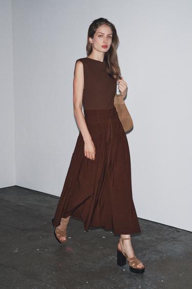 CONTRAST GATHERED DRESS - Brown by Zara - Image 0