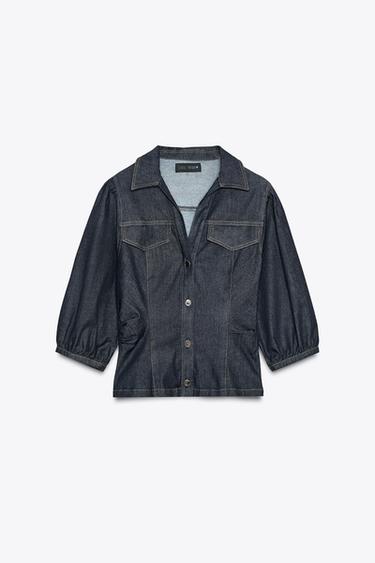Z1975 FITTED DENIM PUFF SLEEVE SHIRT - Blue by Zara