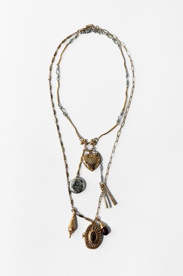 PACK OF 2 NECKLACES WITH BOX CHARMS - Gold / Silver by Zara