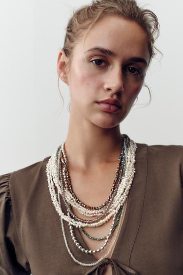 PACK OF 2 BEADED FAUX PEARL NECKLACES - Pearl grey by Zara