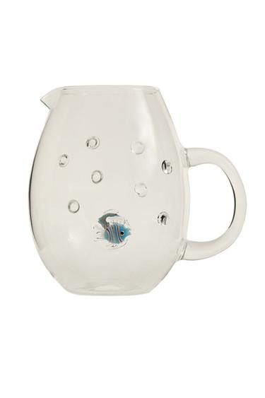 BOROSILICATE JUG WITH BUBBLES AND FISH - Blue by Zara